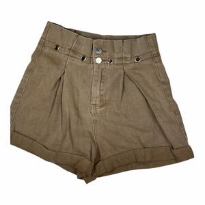 NWOT LE Lis Women's Size Medium Beige Paperbag High Waisted Cuffed Shorts